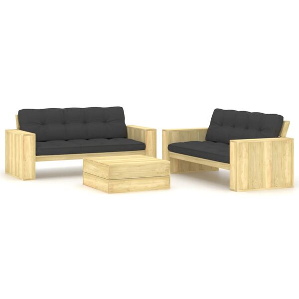 vidaXL 3-tlg. Garten-Lounge-Set mit Kissen Kiefernholz Impr&auml;gniert