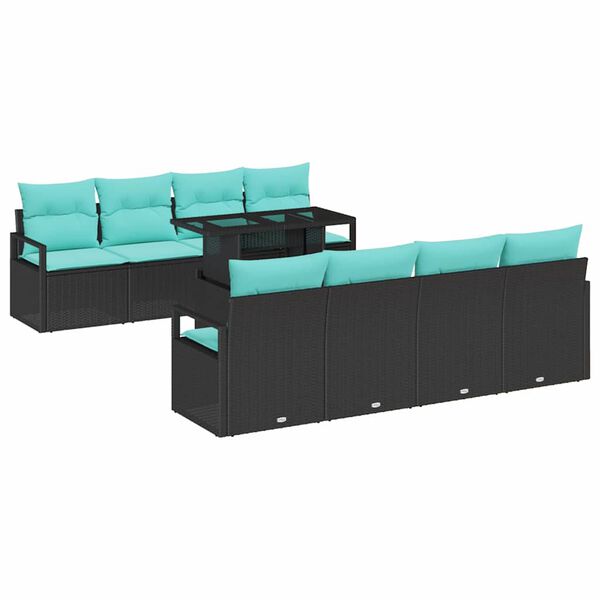 vidaXL Garten-Sofa-Set mit Kissen 7 pcs Schwarz und Blau Poly-Rattan
