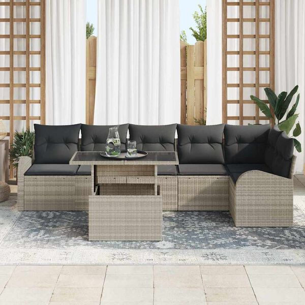 vidaXL Gartensofa-set mit Speicher 7 pcs Hellgrau Poly-Rattan