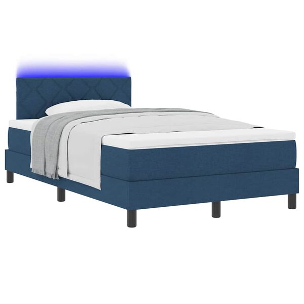 vidaXL Boxspringbett mit Matratze mit LED Blau 120 x 200 cm Stoff