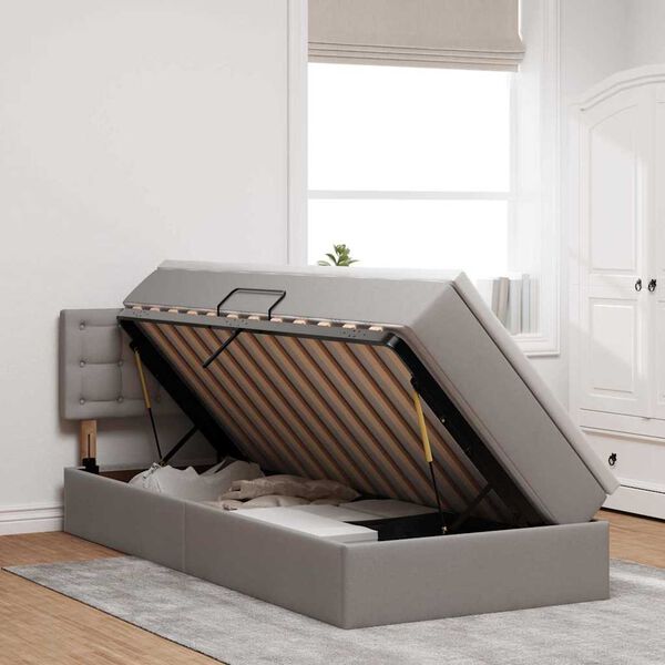 vidaXL Bett mit Stauraum und LED mit Matratze Taupe 100 x 200 cm Stoff