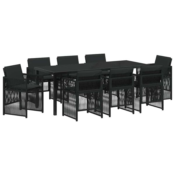 vidaXL Garten Essgruppe 9 pcs Schwarz Pulverbeschichteter Stahl