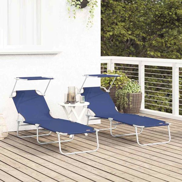 vidaXL Sonnenliege 2-Person 2 pcs Blau 58 x 188 x 77cm Stoff