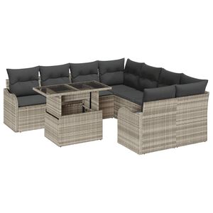 vidaXL Gartensofa-set mit Kissen 9 pcs Hellgrau Poly-Rattan