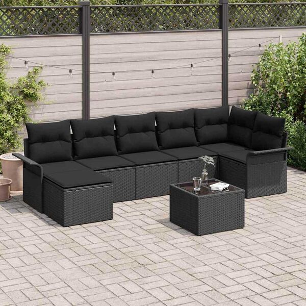 vidaXL Gartensofa-set mit Speicher 8 pcs Schwarz Poly-Rattan