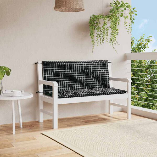 vidaXL Gartenbank-Auflagen 2 Stk. Schwarz Karomuster 120x50x7 cm Stoff