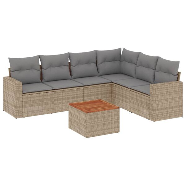 vidaXL 7-tlg. Garten-Sofagarnitur mit Kissen Beige Poly Rattan