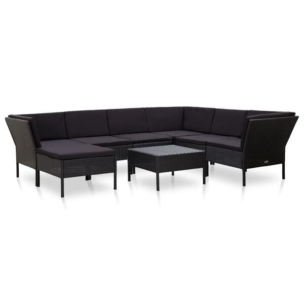 vidaXL 8-tlg. Garten-Lounge-Set mit Auflagen Poly Rattan Schwarz
