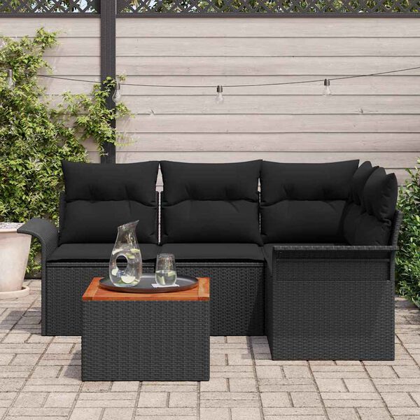 vidaXL Gartensofa-set mit Kissen 5 pcs Schwarz Poly-Rattan