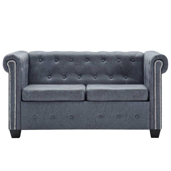 vidaXL Chesterfield Sofagarnitur Kunstleder in Wildleder-Optik Grau