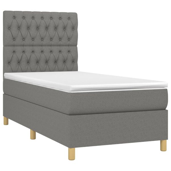 vidaXL Boxspringbett mit Matratze & LED Dunkelgrau 90x190 cm Stoff