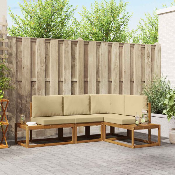 vidaXL Outdoor-Sofagarnitur mit Kissen 4 St&uuml;ck Natur und Beige