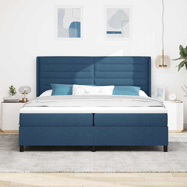 vidaXL Boxspringbett mit Matratze mit Kopfteil Blau 200 x 200 cm Stoff