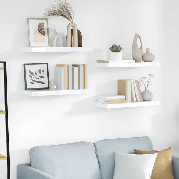 vidaXL Schweberegale 4 Stk. Hochglanz-Wei&szlig; 60x23,5x3,8 cm MDF