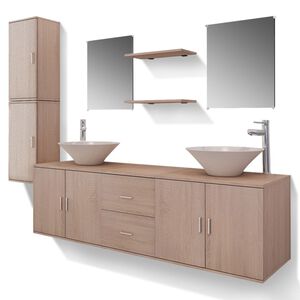vidaXL 11-tlg. Badm&ouml;bel-Set mit Waschbecken und Wasserhahn Beige