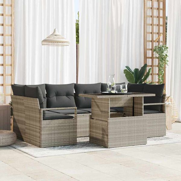 vidaXL Garten-Sofa-Set mit Speicher 7 pcs Hellgrau Poly Rattan