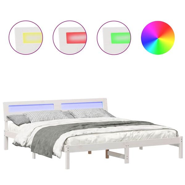 vidaXL Bettrahmen mit Kopfteil Wei&szlig; 200 x 200 cm Massives Kiefernholz