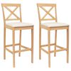 vidaXL Barhocker 2 St&uuml;ck Natur und Beige Massivholz aus Gummibaum und Stoff