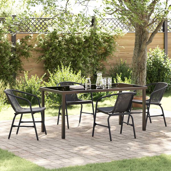 vidaXL Garten Essgruppe 5 pcs Schwarz Pulverbeschichteter Stahl