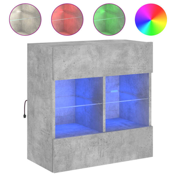 vidaXL TV-Wandschrank mit LED-Leuchten Betongrau 58,5x30x60,5 cm