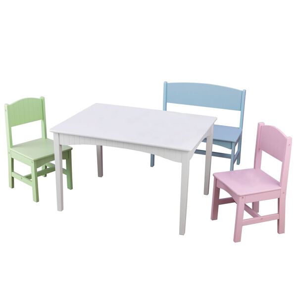 KidKraft Kindertisch-Set mit St&uuml;hlen und Bank Nantucket Pastellfarben