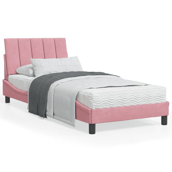 vidaXL Bett mit Matratze "Hanko" Rosa 90x200 cm Samt