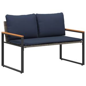 vidaXL Bank mit Kissen Grau und Marineblau 115 x 65 x 72 cm Rattan