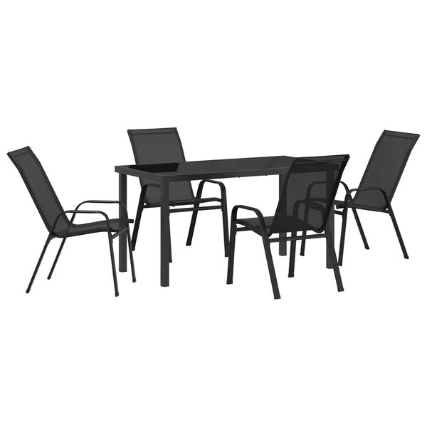 vidaXL Garten Essgruppe 5 pcs Schwarz Pulverbeschichteter Stahl