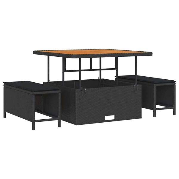 vidaXL Garten-Sofa-Set mit Kissen mit Speicher 11 pcs Schwarz