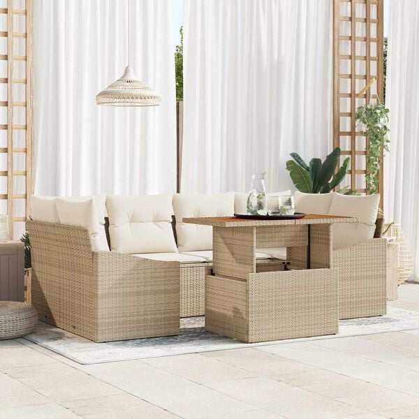 vidaXL Garten-Sofa-Set mit Speicher 7 pcs Beige Poly Rattan