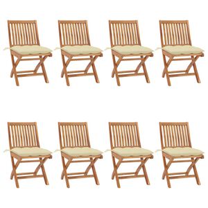 vidaXL Klappst&uuml;hle mit Kissen, 8-teilig, Massivholz Teakholz