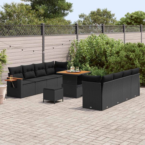 vidaXL Gartensofa-set mit Kissen 12 pcs Schwarz Poly-Rattan
