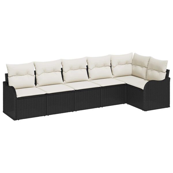 vidaXL Garten-Sofa-Set mit Kissen 6 pcs Schwarz Poly Rattan