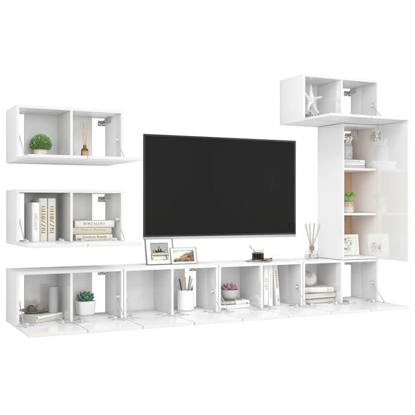vidaXL 8-tlg. TV-Schrank-Set Hochglanz-Wei&szlig; Holzwerkstoff