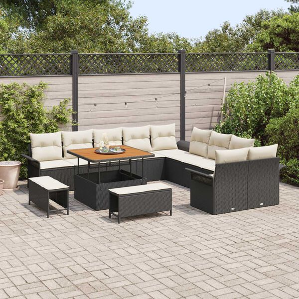 vidaXL Gartensofa-set mit Kissen 13 pcs Schwarz Poly-Rattan
