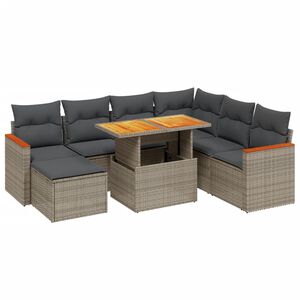 vidaXL 8-tlg. Garten-Sofagarnitur mit Kissen Grau Poly Rattan
