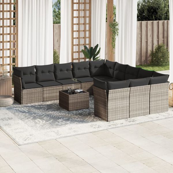 vidaXL 12-tlg. Garten-Sofagarnitur mit Kissen Hellgrau Poly Rattan