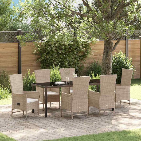 vidaXL Garten Essgruppe mit Kissen 7 pcs Beige Poly-Rattan