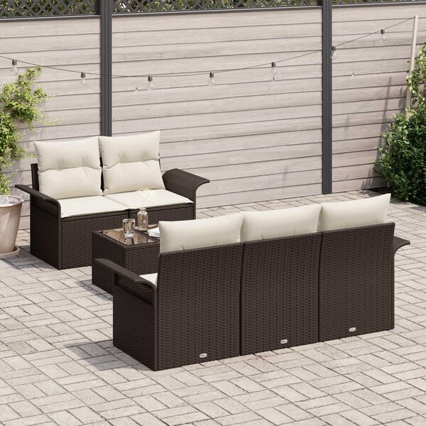 vidaXL Sofa Set mit Kissen 6 pcs Braun Poly-Rattan