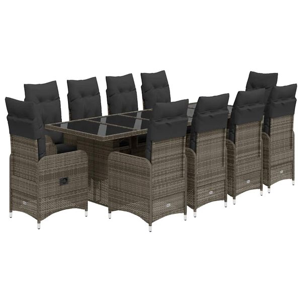 vidaXL 11-tlg. Garten-Bistro-Set mit Kissen Grau Poly Rattan