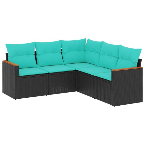 vidaXL 5-teiliges Gartensofa-Set mit Kissen, schwarzes Polyrattan