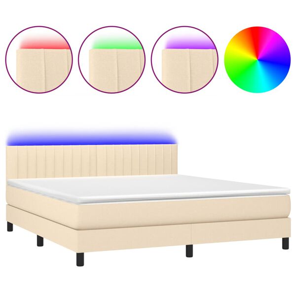 vidaXL Boxspringbett mit Matratze & LED Creme 180x200 cm Stoff