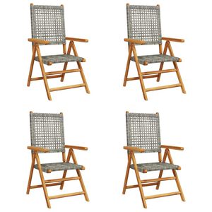 vidaXL 4-teiliges Set aus verstellbaren Klappst&uuml;hlen, graues Polyrattan und Massivholz