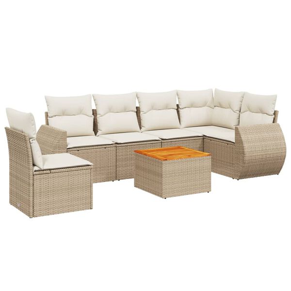 vidaXL 7-tlg. Garten-Sofagarnitur mit Kissen Beige Poly Rattan
