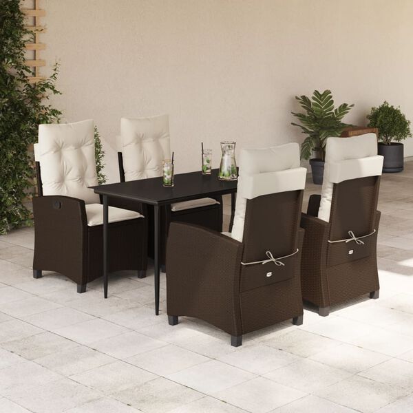 vidaXL 5-tlg. Garten-Essgruppe mit Kissen Braun Poly Rattan