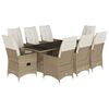 vidaXL 9-tlg. Garten-Essgruppe mit Kissen Beige Poly Rattan