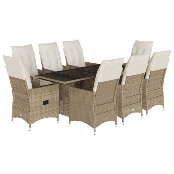 vidaXL 9-tlg. Garten-Essgruppe mit Kissen Beige Poly Rattan