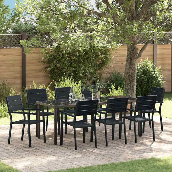 vidaXL Garten Essgruppe 9 pcs Schwarz Pulverbeschichteter Stahl