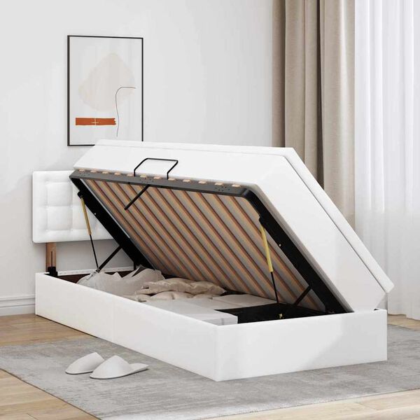 vidaXL Bett mit Stauraum und LED Reinwei&szlig; 100 x 200 cm Kunstleder