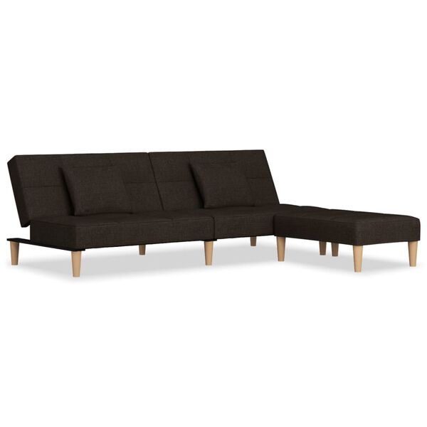 vidaXL Schlafsofa 2-Sitzer mit 2 Kissen & Hocker Dunkelbraun Stoff